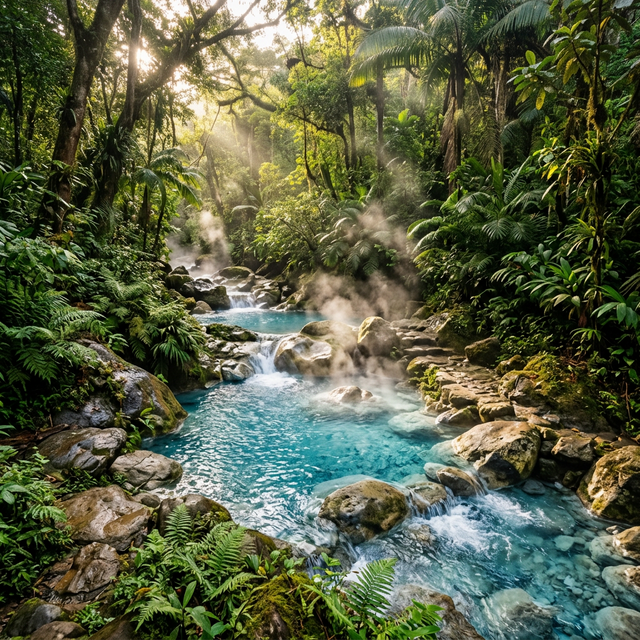 Natural springs flowing through tropical rainforest